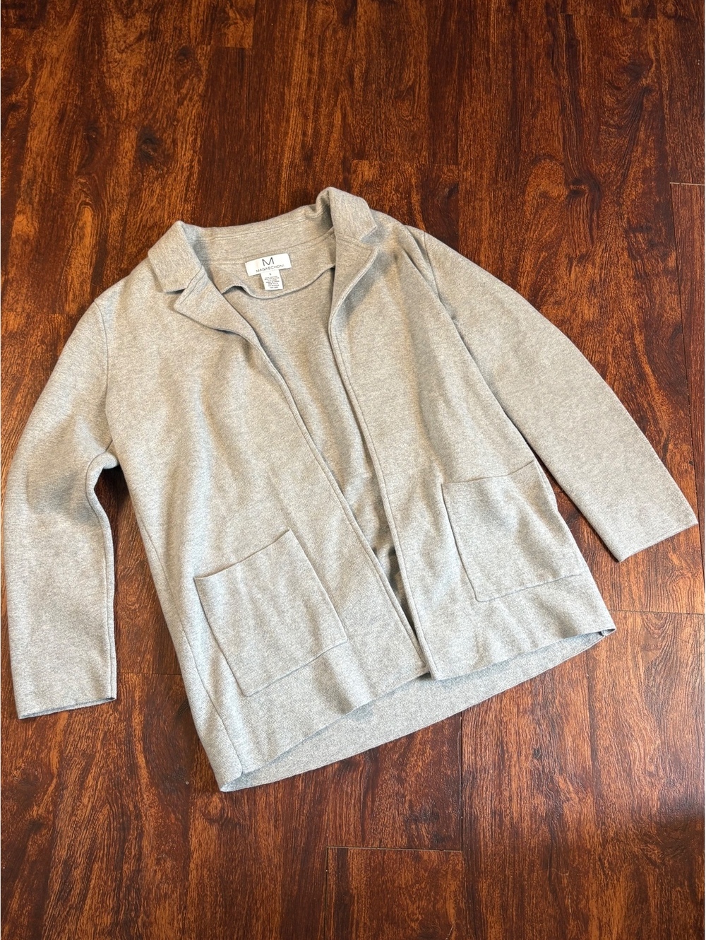 Magaschoni Women’s Open Front Knit Cardigan Wool Blend Gray Sweater Size S